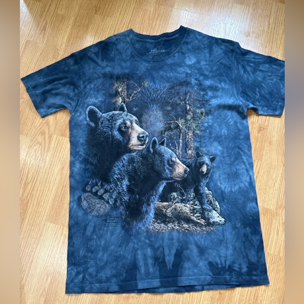 Vintage The Mountain Bear Graphic T Shirt Blue Tie Dye Wildlife Adult L